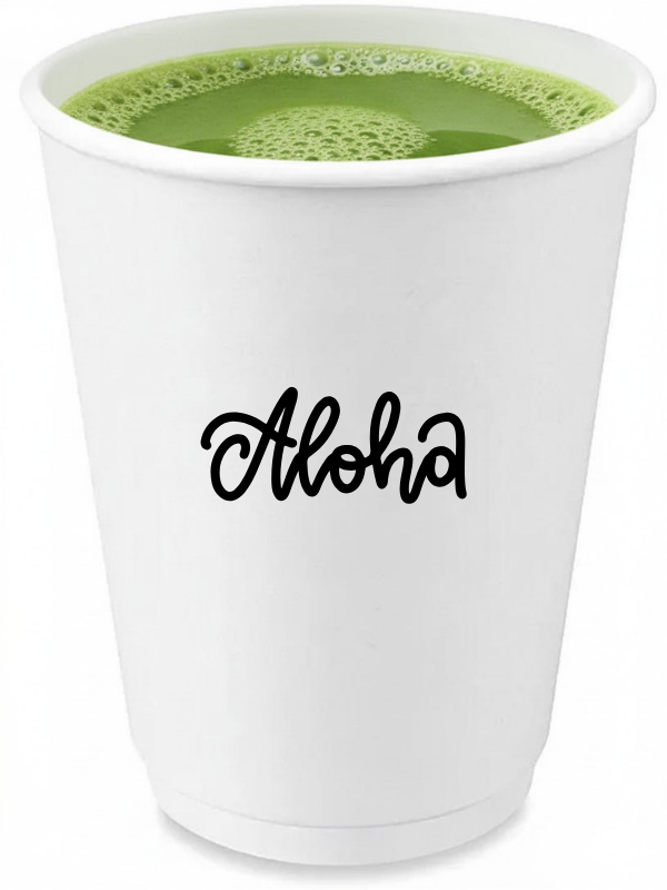 Aloha branded insulated double-wall cup with matcha