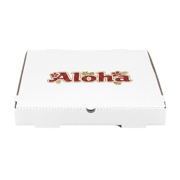 White custom printed Aloha pizza box